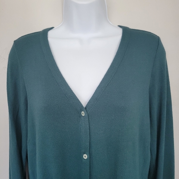 Loft Women's XS Teal Blue Green Long Sleeve Shirt Button Front Knot V-neck Top - Picture 6 of 8